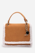Luxury Shoulder Bag with Faux Fur Trim and Gold Chain Strap In Tan