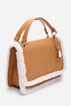 Luxury Shoulder Bag with Faux Fur Trim and Gold Chain Strap In Tan
