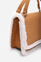Luxury Shoulder Bag with Faux Fur Trim and Gold Chain Strap In Tan