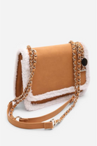 Luxury Shoulder Bag with Faux Fur Trim and Gold Chain Strap In Tan