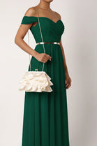 Wholesale Champagne Ruffled Clutch with Detachable Gold Chain