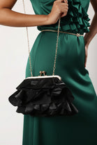 Wholesale Black Ruffled Clutch with Detachable Gold Chain