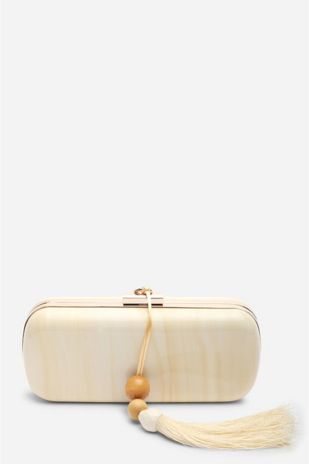Luxury White Marbled Evening Clutch With Beaded Tassel