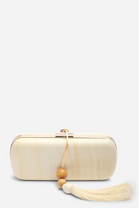 Luxury White Marbled Evening Clutch With Beaded Tassel