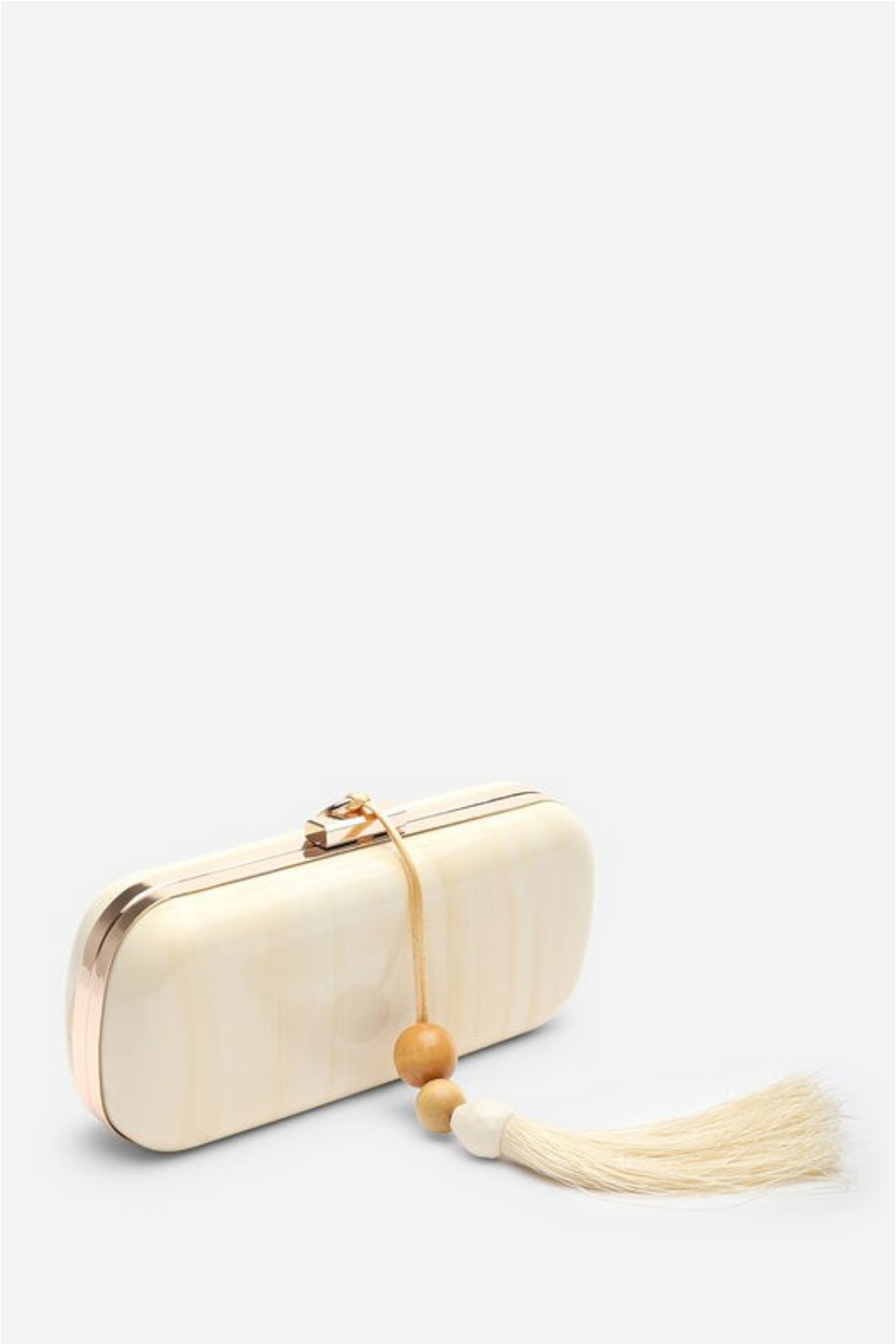 Luxury White Marbled Evening Clutch With Beaded Tassel