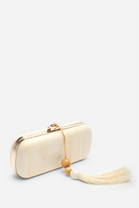 Luxury White Marbled Evening Clutch With Beaded Tassel