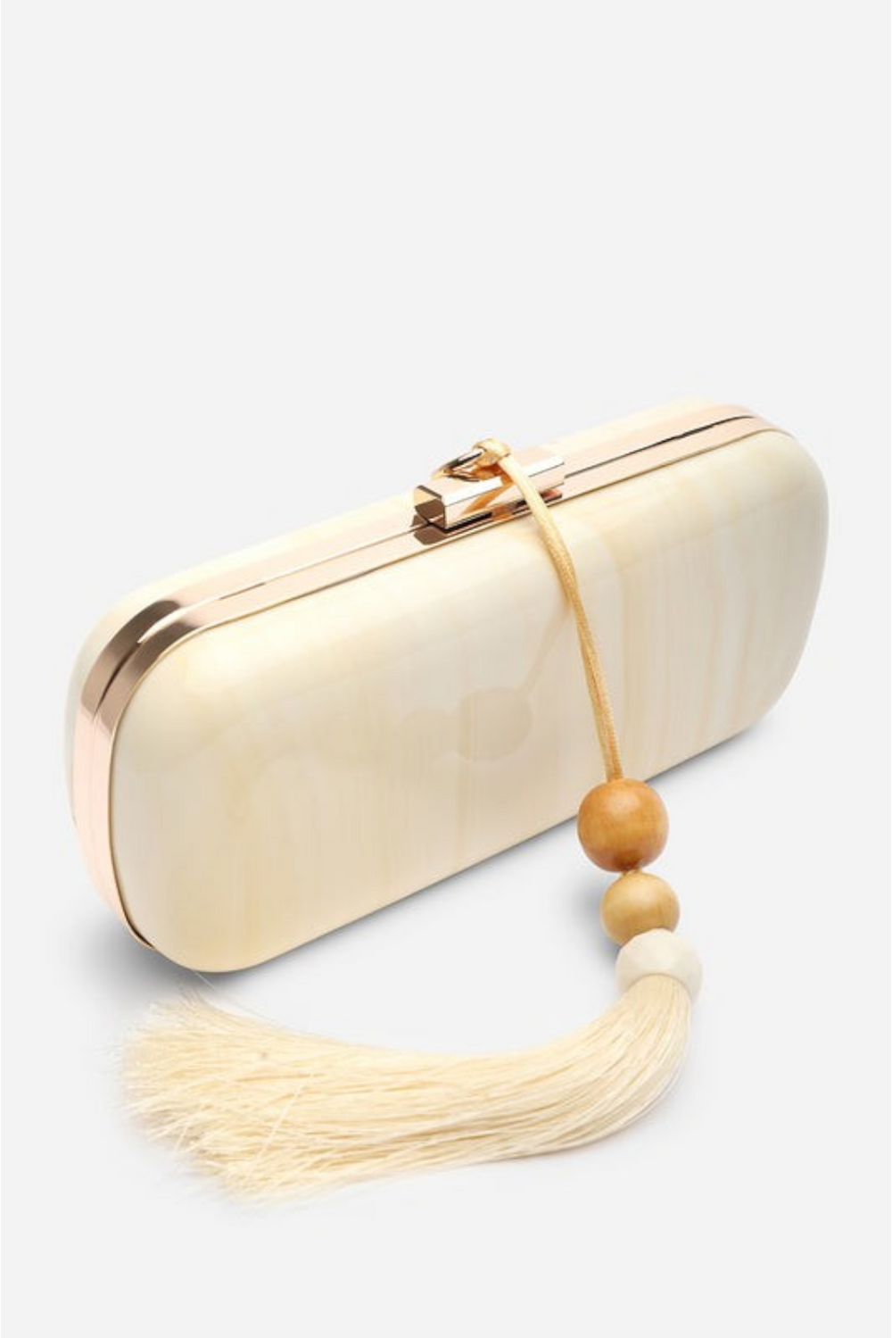 Luxury White Marbled Evening Clutch With Beaded Tassel