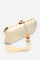 Luxury White Marbled Evening Clutch With Beaded Tassel