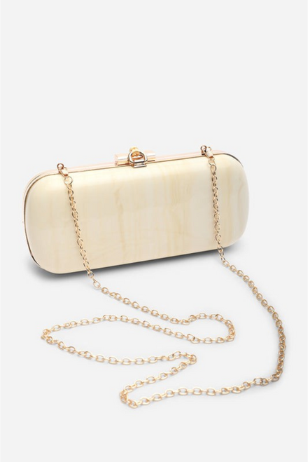 Luxury White Marbled Evening Clutch With Beaded Tassel