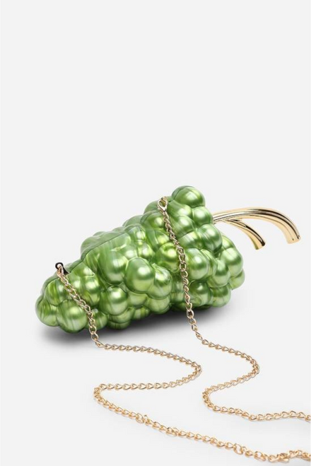 Wholesale Green Grape Sculptural Evening Clutch with Gold-Tone Detailing