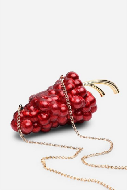 Wholesale Maroon Grape Sculptural Evening Clutch with Gold-Tone Detailing