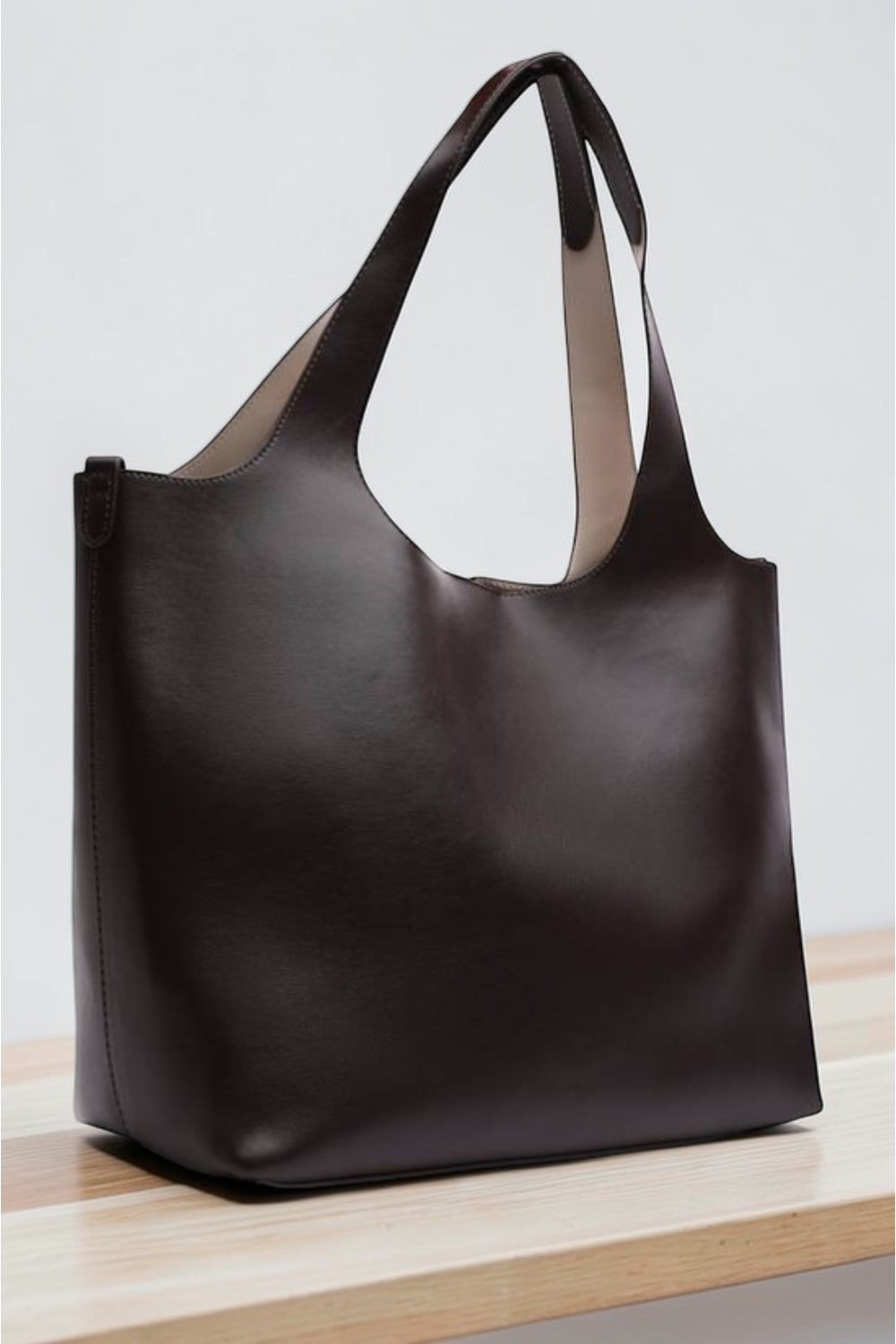 Dark Brown Large Faux Leather Shoulder Tote Bag | Wholesale