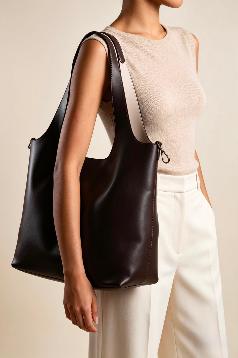 Dark Brown Large Faux Leather Shoulder Tote Bag | Wholesale