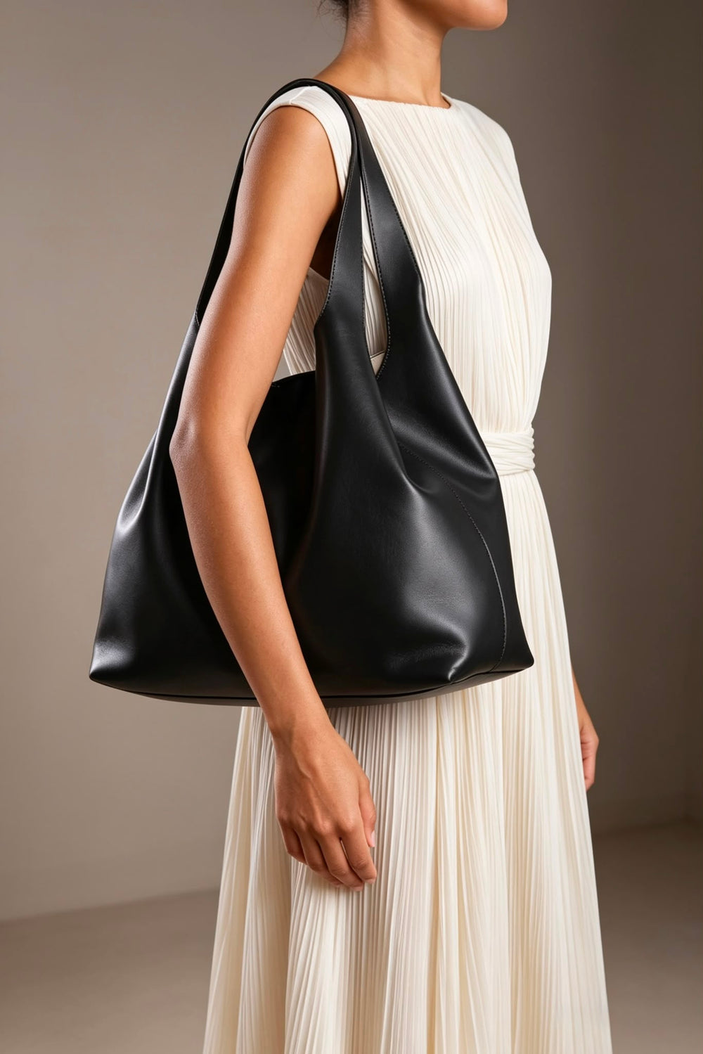 Black Large Faux Leather Shoulder Tote Bag | Wholesale