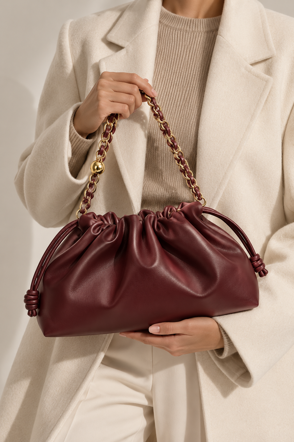 Premium Maroon Drawstring Cloud Bag - Wholesale Boutique Essential