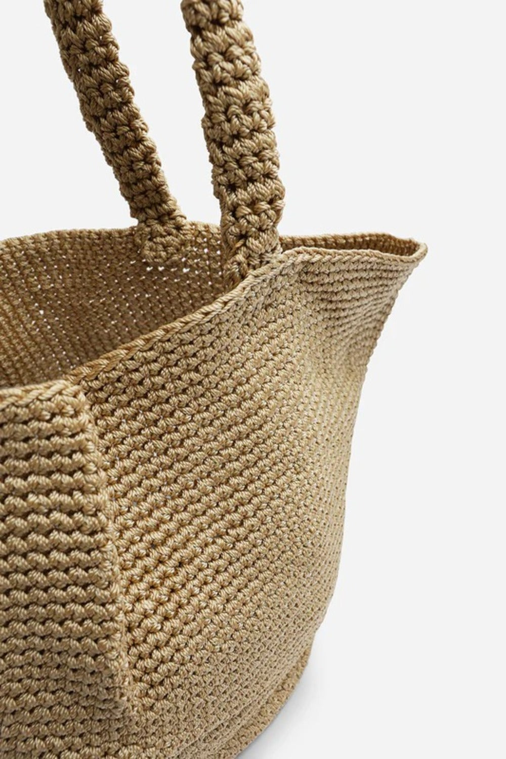 Hand-Crocheted Tan Woven Shoulder Tote – Wholesale Handbag