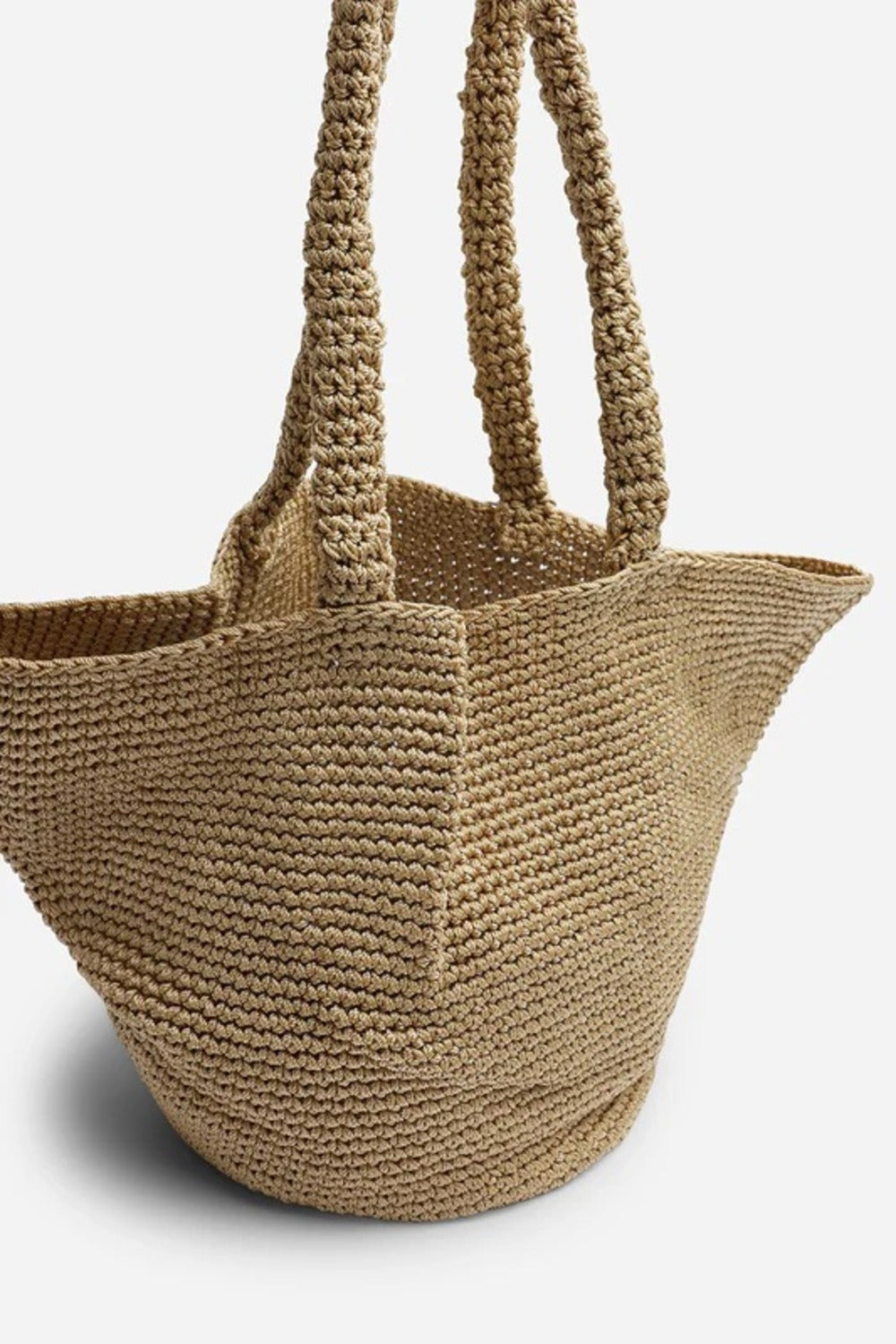 Hand-Crocheted Tan Woven Shoulder Tote – Wholesale Handbag