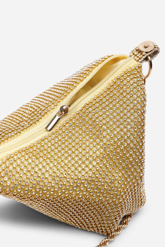Women's Gold Rhinestone Clutch with Twisted Rope Chain