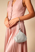 Women's Silver Rhinestone Clutch with Twisted Rope Chain