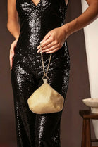 Women's Gold Rhinestone Clutch with Twisted Rope Chain