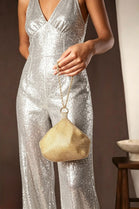 Women's Gold Rhinestone Clutch with Twisted Rope Chain