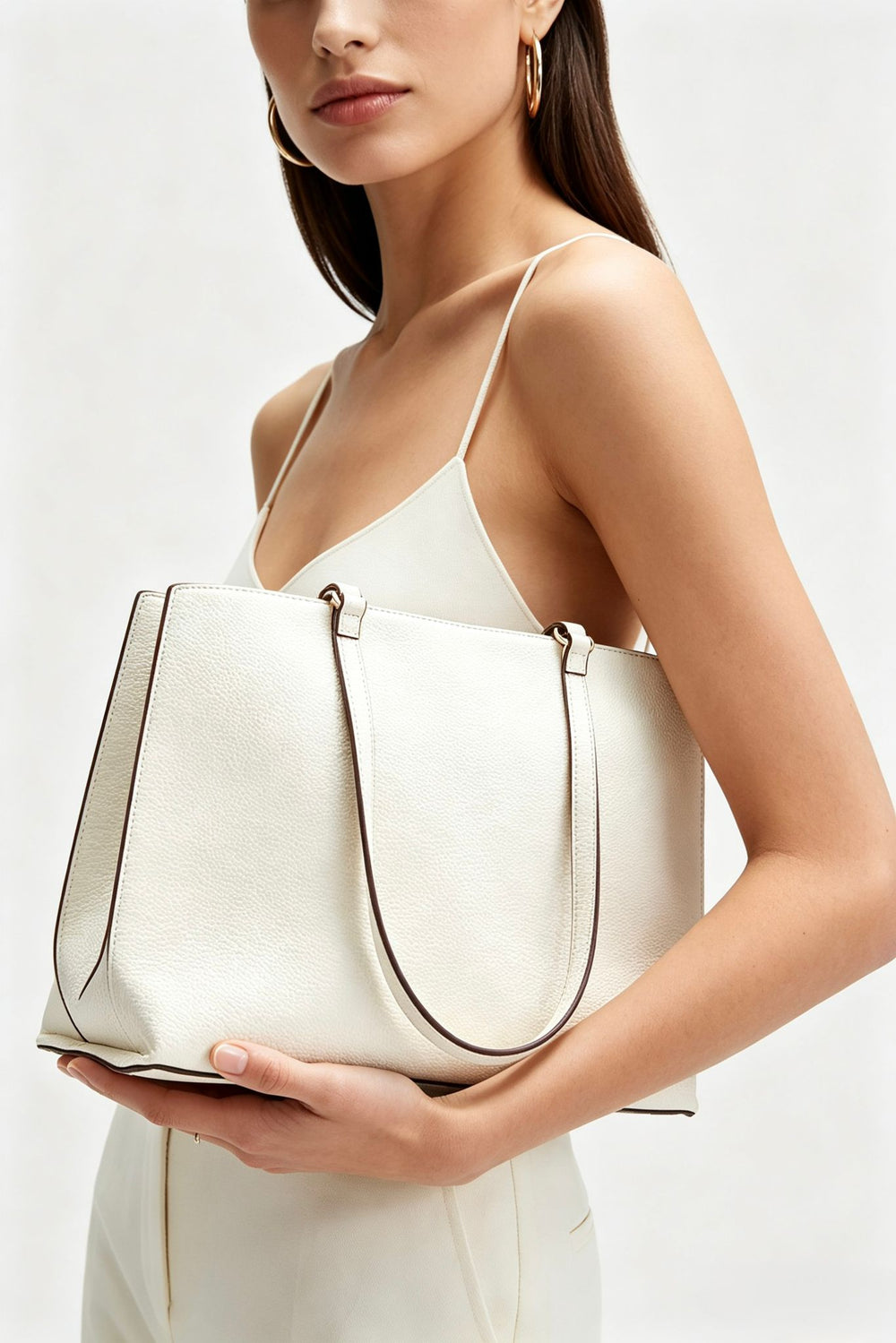 Wholesale Women's Premium Faux Leather Tote Bag - Cream