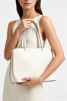 Wholesale Women's Premium Faux Leather Tote Bag - Cream