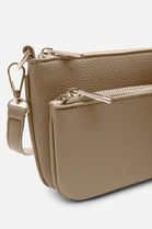 Double Zip Crossbody Bag in Tan - Wholesale