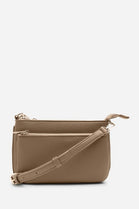 Double Zip Crossbody Bag in Tan - Wholesale