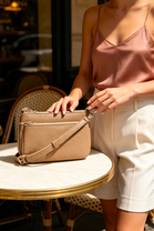 Double Zip Crossbody Bag in Tan - Wholesale