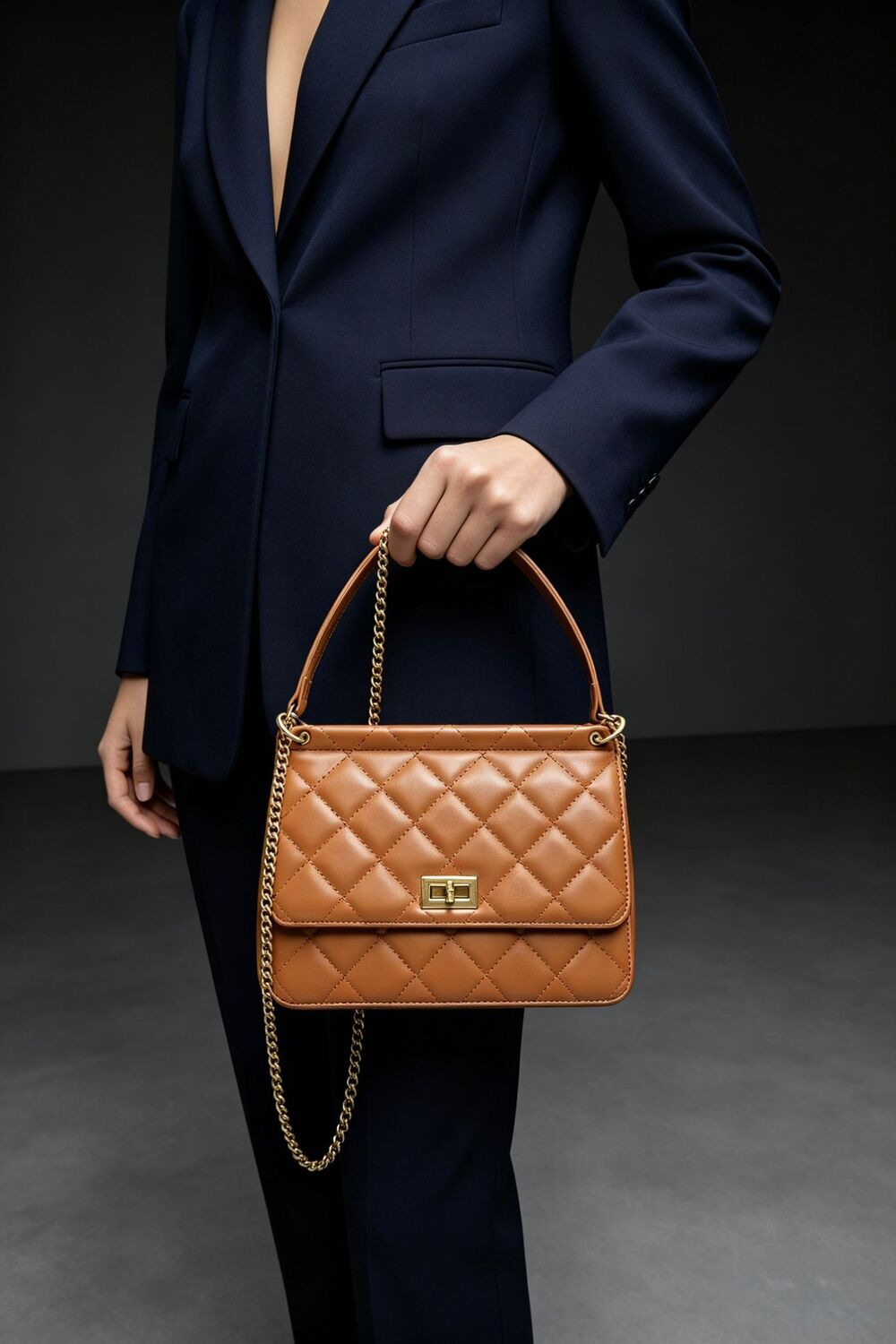 Wholesale Quilted Premium Cross Body Shoulder Bag - Tan