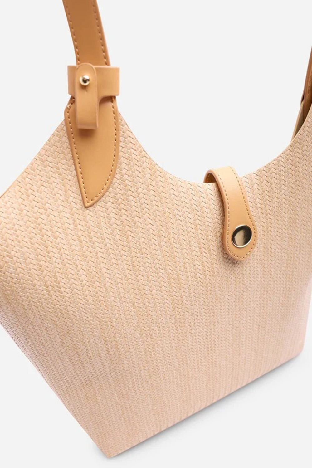 Woven Raffia Shoulder Bag With Contrast Front Pocket