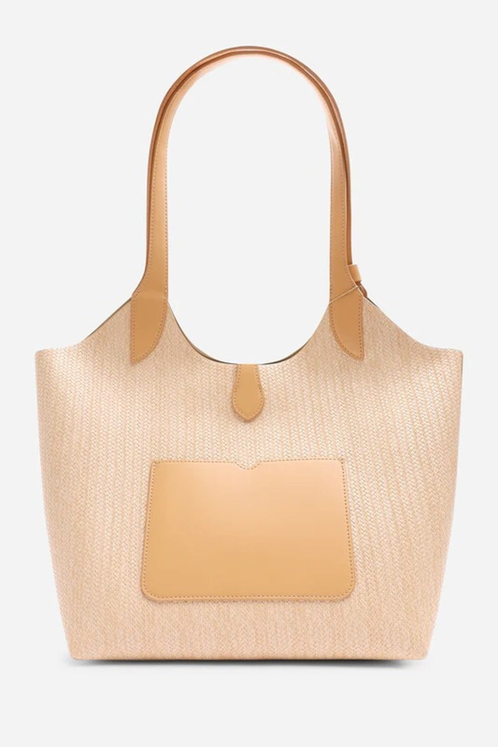 Woven Raffia Shoulder Bag With Contrast Front Pocket
