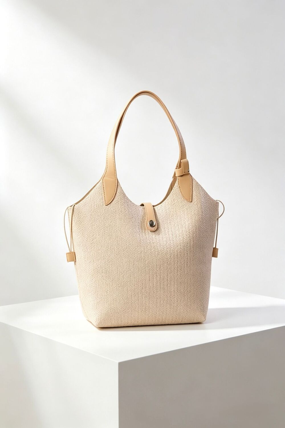 Woven Raffia Shoulder Bag With Contrast Front Pocket
