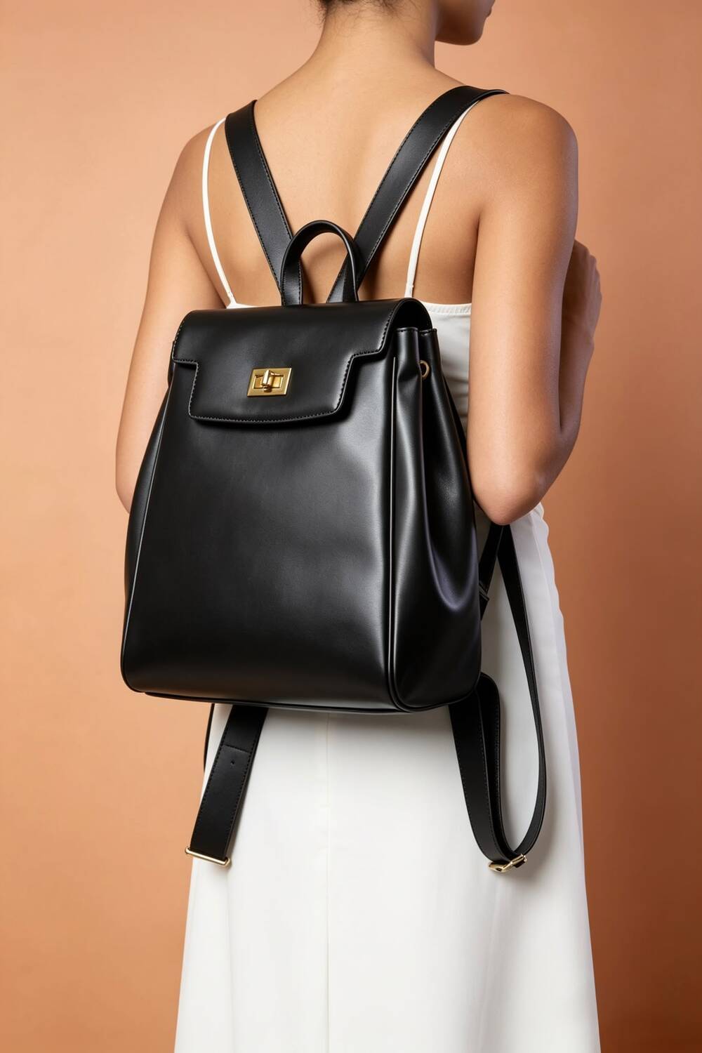 Premium Smooth Faux Leather Backpack Handbag in Black - Wholesale