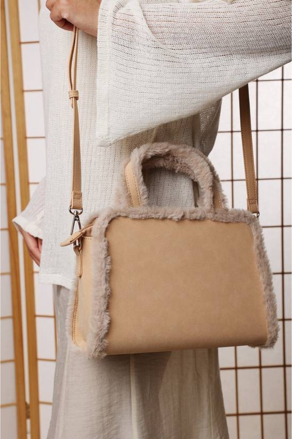 Wholesale Tote Bag with Cross Body Strap In Camel