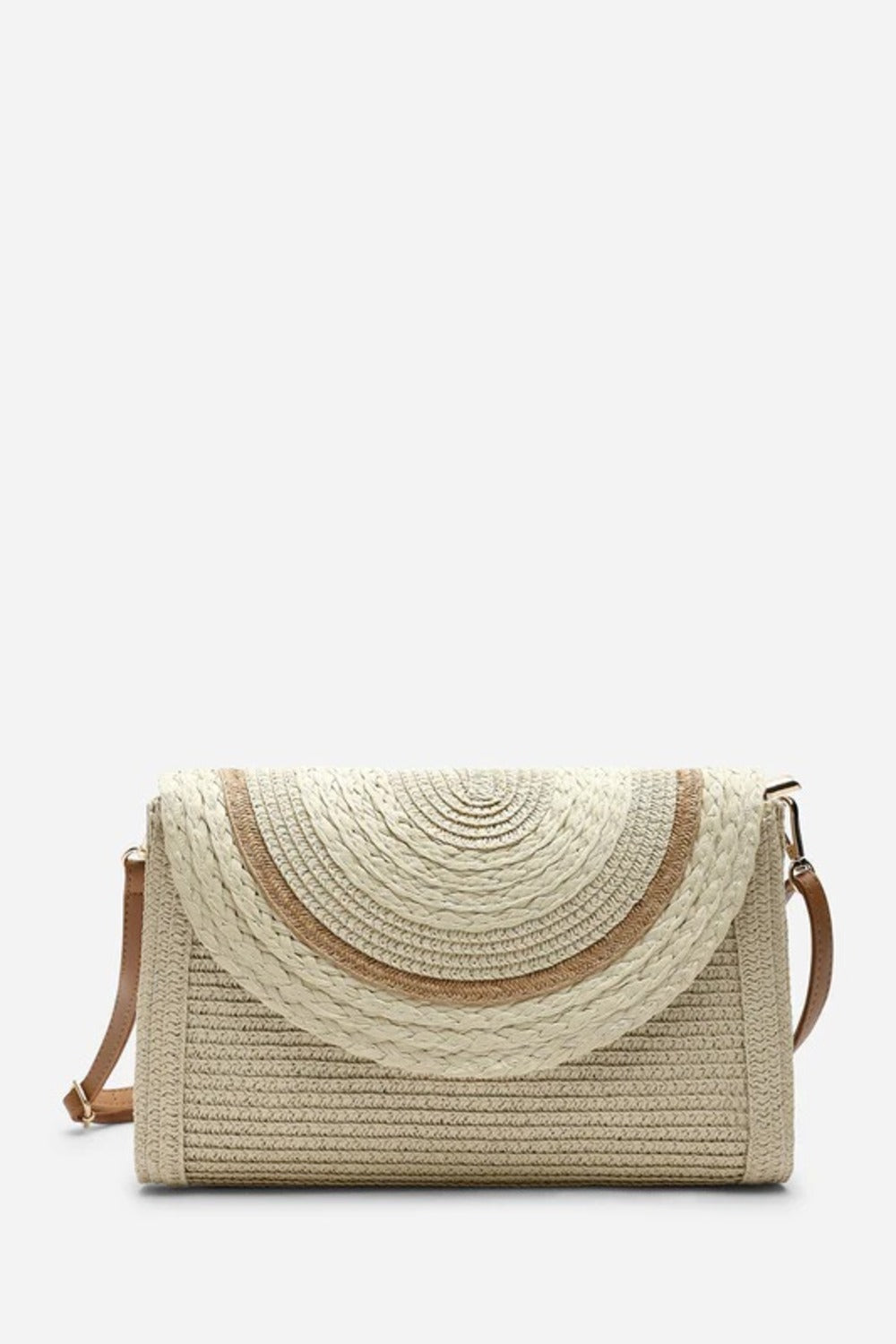 Woven Natural Raffia Fold-Over Clutch Bag