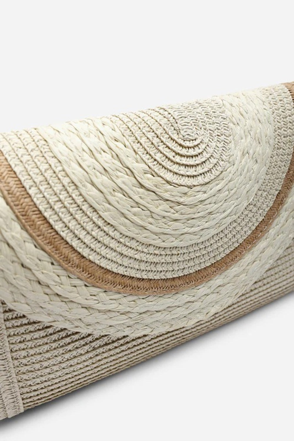 Woven Natural Raffia Fold-Over Clutch Bag