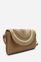 Woven Dark Raffia Fold-Over Clutch Bag