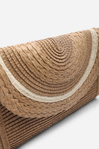 Woven Dark Raffia Fold-Over Clutch Bag
