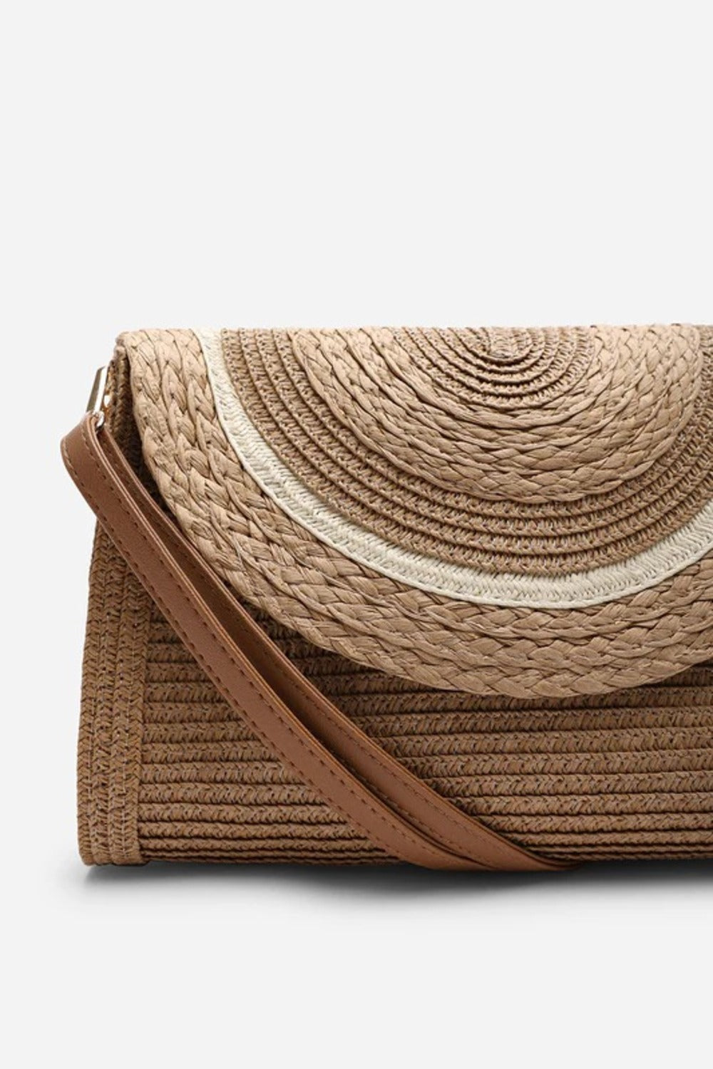 Woven Dark Raffia Fold-Over Clutch Bag