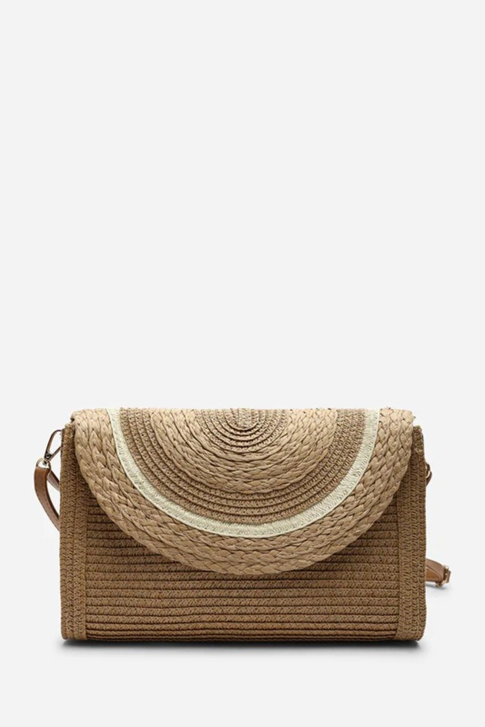 Woven Dark Raffia Fold-Over Clutch Bag