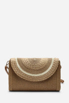 Woven Dark Raffia Fold-Over Clutch Bag