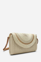 Woven Natural Raffia Fold-Over Clutch Bag