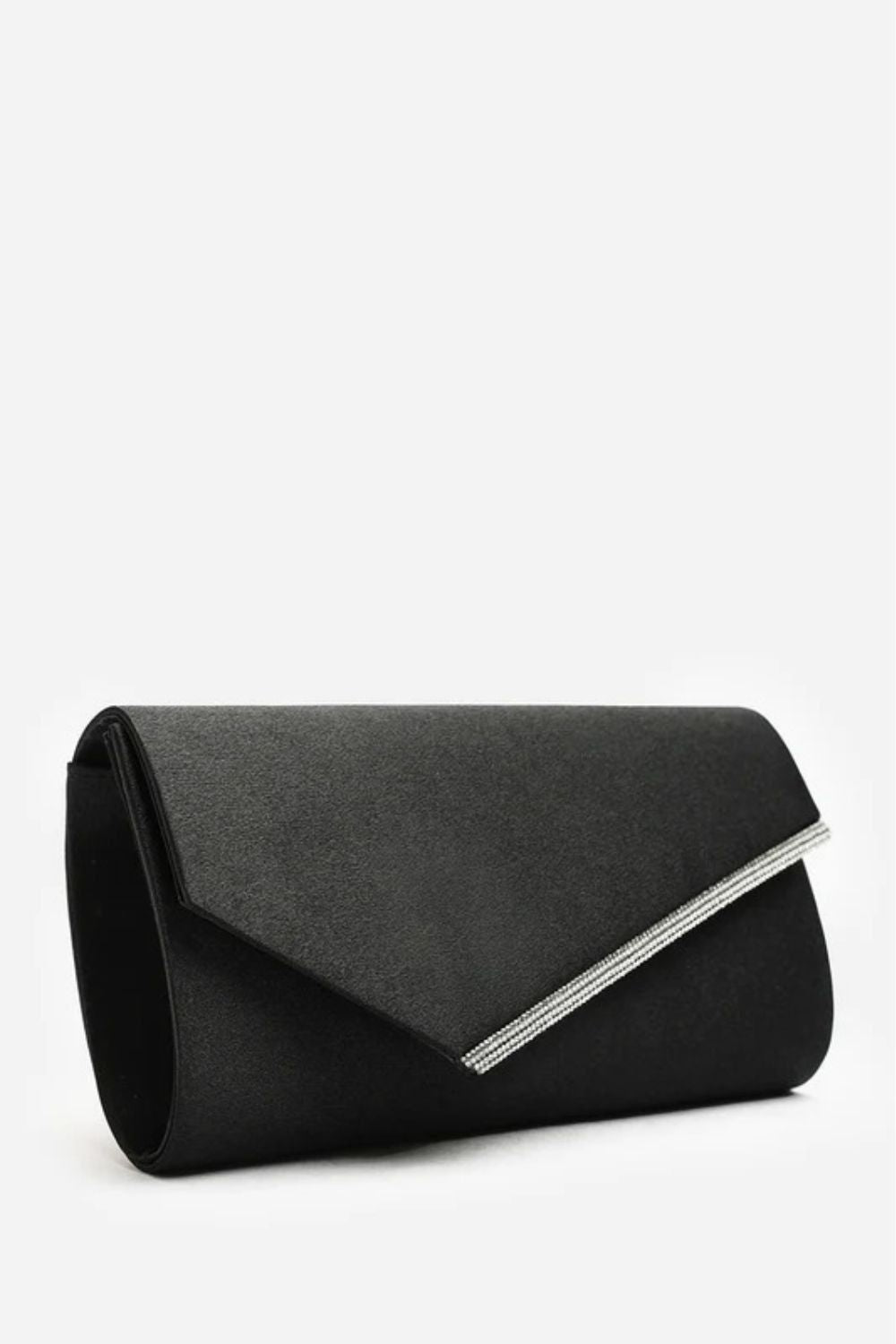 Wholesale Black Satin Rhinestone Trim Evening Clutch & Crossbody Bag