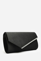 Wholesale Black Satin Rhinestone Trim Evening Clutch & Crossbody Bag