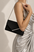 Wholesale Black Satin Rhinestone Trim Evening Clutch & Crossbody Bag