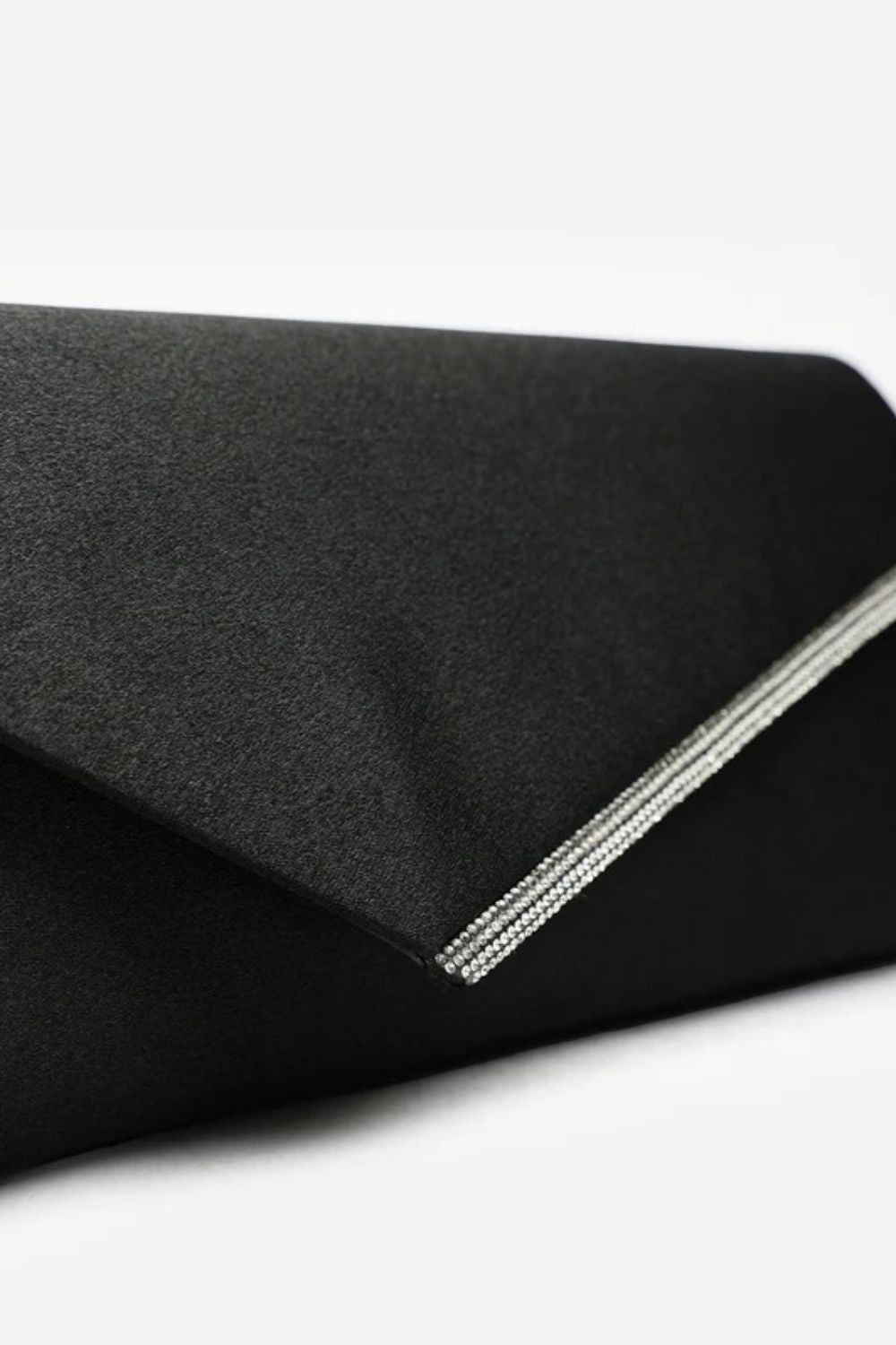 Wholesale Black Satin Rhinestone Trim Evening Clutch & Crossbody Bag