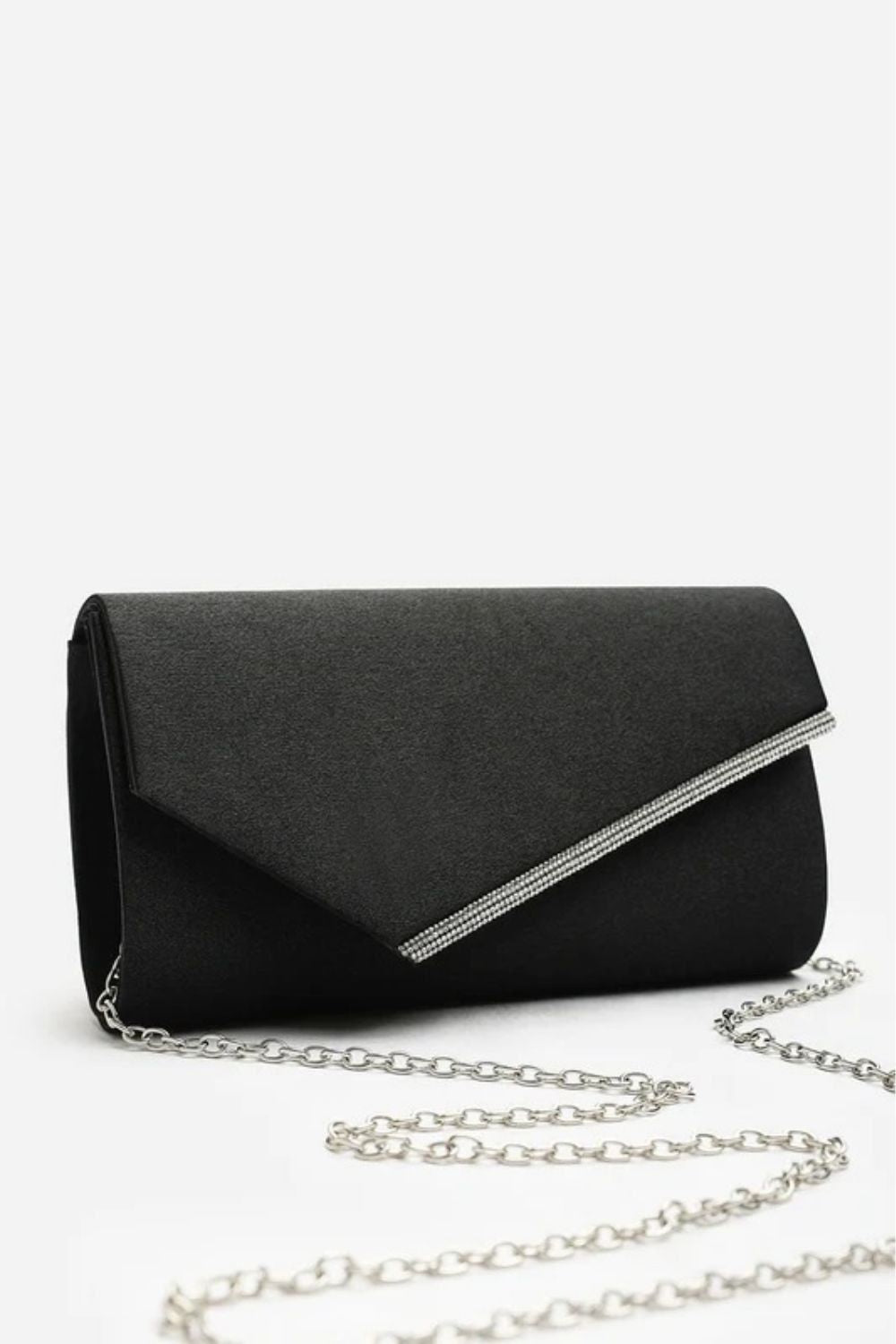 Wholesale Black Satin Rhinestone Trim Evening Clutch & Crossbody Bag