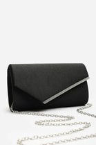 Wholesale Black Satin Rhinestone Trim Evening Clutch & Crossbody Bag